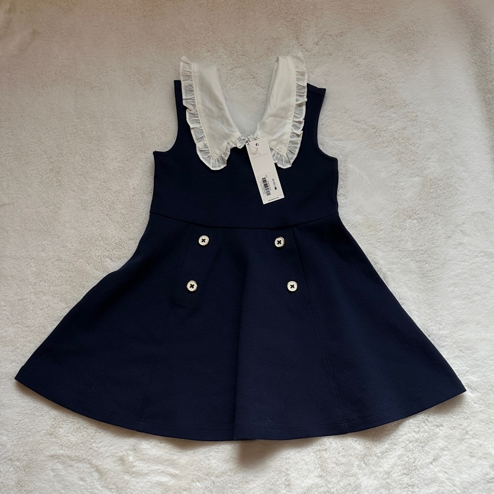 Janie and Jack Navy Sleeveless Dress with White Ruffled Collar